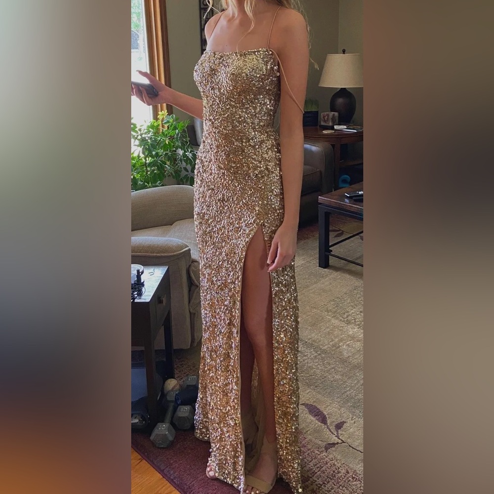 Sherri Hill Gold Sequin Prom Dress